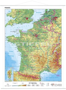 Francja mapa fizyczna - j.francuski